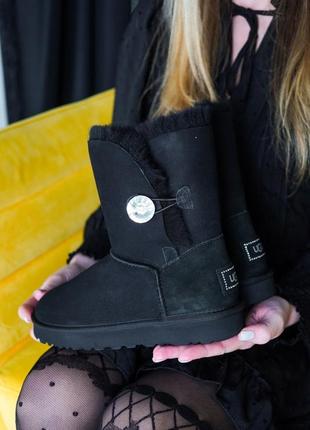 Ugg black, высокие женские зимние угги с мехом и пуговицей, угги пуговица7 фото