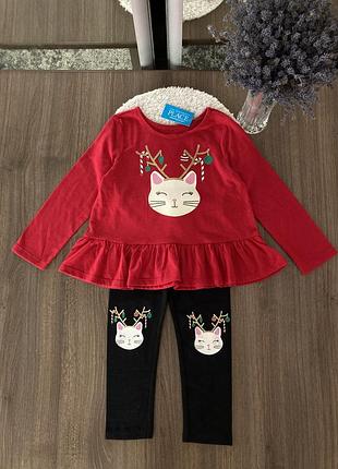 🧸 дуже красивий новорічний костюм для дівчинки, лонгслів + легінси | the children’s place