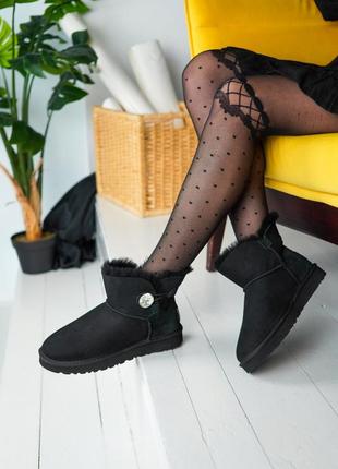 🖤🌹ugg black🌹🖤угги чёрные женские с мехом и пуговицей8 фото