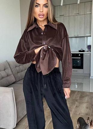 Жіночий повсякденний класичний діловий костюм двійка штани брюки та сорочка рубашка тканина велюр спорт туреччина