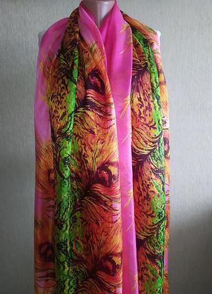 Розкіший великий яскравий вінтажний шовковий шарф