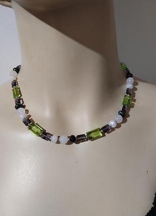 Бусы, чокер, натуральные бусины кварца и агата, ручная работа