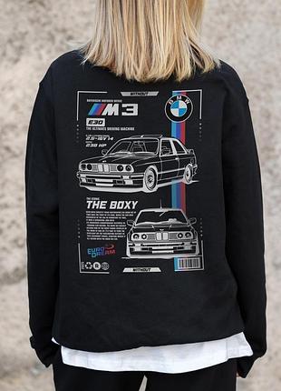 Женский утепленный оверсайз свитшот на флисе с принтом without bmw black