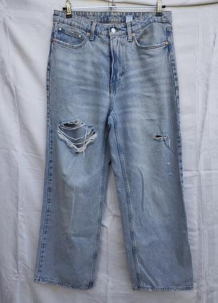 Рваные джинсы,loose straight, женские, молодежные,коттон, высокая посадка, ровные.