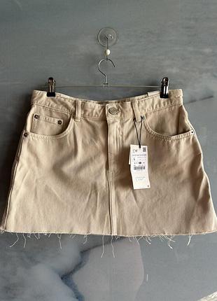 Молочна джинсова спідниця zara вершкове масло нова з біркою