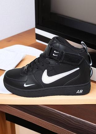 Кроссовки nike air force af1 зима, кроссовки зимние черно-белые (0314)
