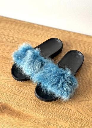 Ugg сині шльопки з натуральним хутром