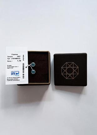 Серьги пусеты гвоздики белое золото 585 цирконий голубой под топаз sovissimo sova