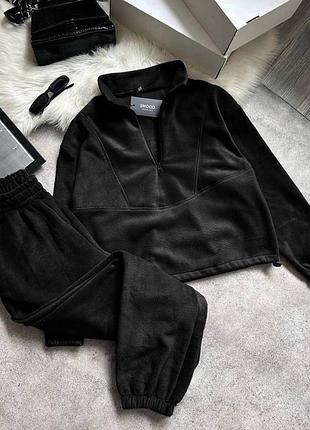 Жіночий флісовий повсякденний спортивний костюм кофта з комірцем на замку і штани на резинці