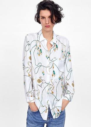 Сатинова сорочка рубашка в принт від zara