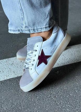 Кеды женские комбинированные бело-серого цвета натуральная кожа замша