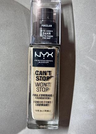 Стійка тональна основа для обличчя nyx professional makeup can't stop won't stop full coverage foundation, porcelain