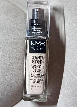 Стійка тональна основа для обличчя nyx professional makeup can't stop won't stop full coverage foundation, natural