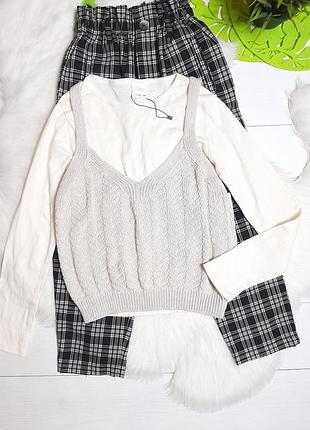 Стильный комплект zara брюки брюки и кофточка с жилеткой