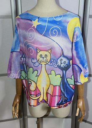 Производство итальялия яркий свитер с оригинальным принтом коты