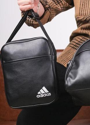 Сумка черная adidas, борсетка кожаная, сумка через плечо, сумка спортивная 4