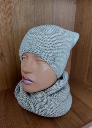 Красивий набір ❄️шапка🩵хомут❄️