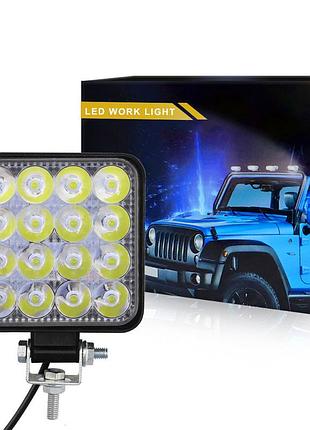 Фара led квадратная 48w 6000k (16 диодв) (8.5см х 8.5см х 1.5см) mini