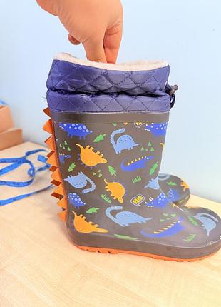 Гумові чоботи на підкладці uk 1 ≈ eu 33 (довжина стопи ~20,5–21 см, приблизно 7–8 років).