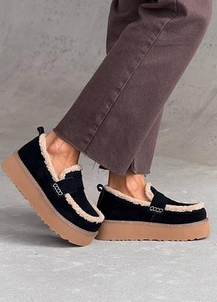 Sale premium! женские черные угги зимние теплые на меху натуральный мех зима