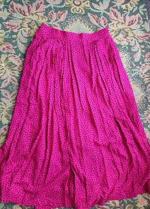 Малиновая (розовая) юбка солнце клеш в горошек с карманами