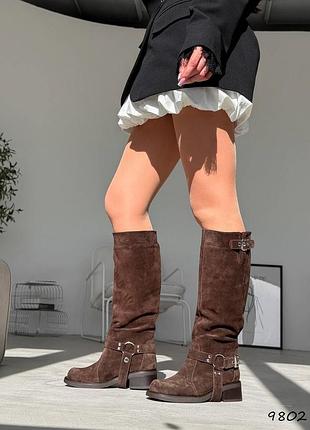 Жіночі коричневі чоботи демісезонні чоботи на байку весна осінь