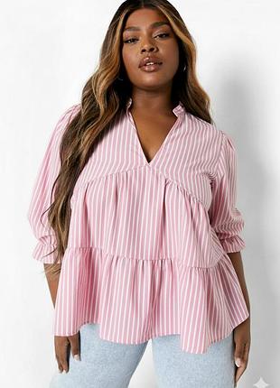 Розовая блуза блузка рубашка в полоску boohoo большого размера 5469 18