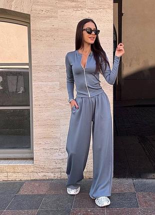 Стильний спортивний костюм кофта на блискавці та штани оверсайз крою