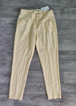 Лляні штани, жовті штани з льоном, жіночі лляні брюки