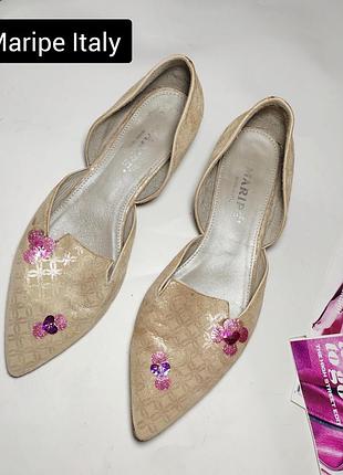 Туфли женские лодочки на маленьких толстых каблуках с острым носком кожаные от бренда maripe italy 41