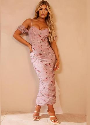 Сукня жіноча максі футляр з корсетом в квітковий принт на бретелях від бренду prettylittlething s