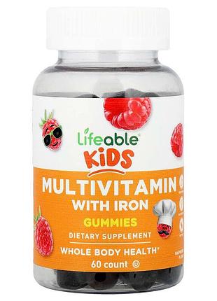 Мультивитамины с железом для детей lifeable multivitamin with iron gummies вкус малины 60 мармеладок