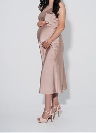 Платье миди бежевое шелковое, 46 размер