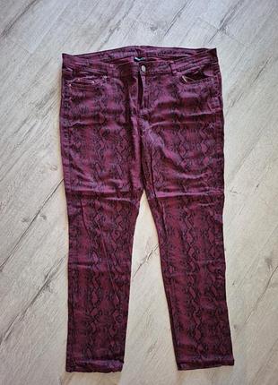 Джинсы стрейчевые брюки змеиный принт бургунди