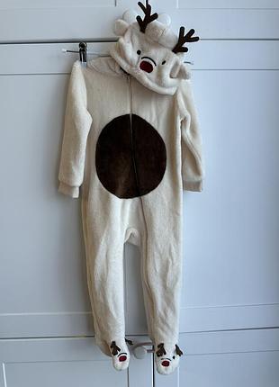 Теплий сліп з закритою ніжкою. розмір 86 з капішоном. принт оленя