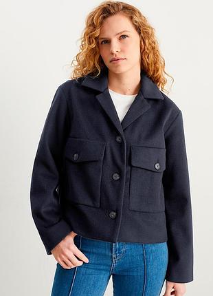 Пальто укорочене темно-синє