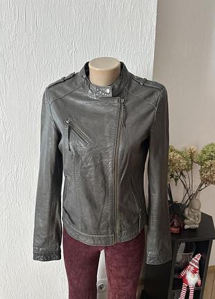 Шкіряна куртка кольору темного хакі від camaieu 38