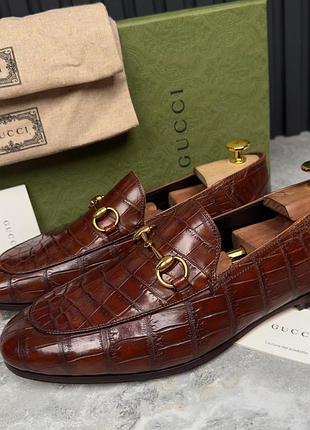 Exotic gucci jordaan чоловічі туфлі лофери шкіра крокодила оригінал 41.5 eur