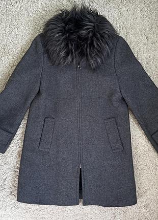 Сіре класичне вовняне пальто піджак жакет з хутром zara