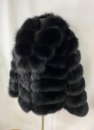 Шуба натуральна жіноча автоледі з хутра фінського песця в чорному забарвленні
