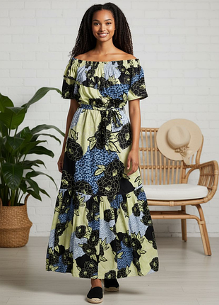 Платье-сарафан в принт длинное с воланом, карманы next