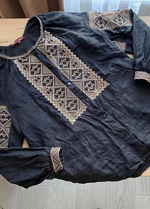 Вишита сорочка жіноча (вишиванка) на ґудзиках, льон