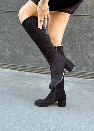 Женские сапоги из натуральной замши черного цвета, деми/зима, 36-40, арт 2777-1