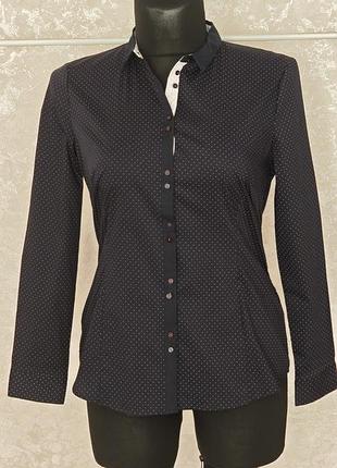 Темно-синяя стильная рубашка reserved в горошек, размер 14(42)