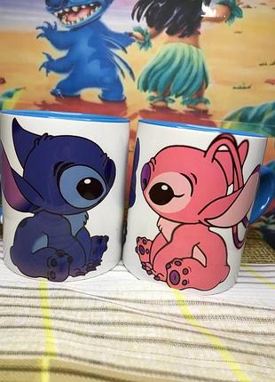 Парные чашки "сот и анджел" голубые с ручкой-сердечко