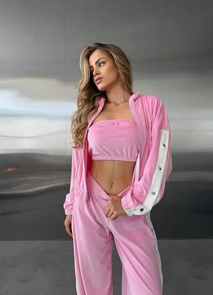 Костюм тройка на кнопках женский, плюшевый велюр