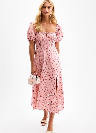 Сукня міді в квіти з розрізом для ніжки