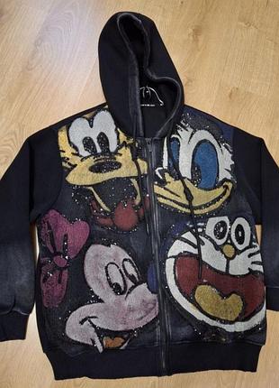 Стильный худи- зепка хлопок варочная петля 3-х нить с принтом микки, размер хл- 3хл.