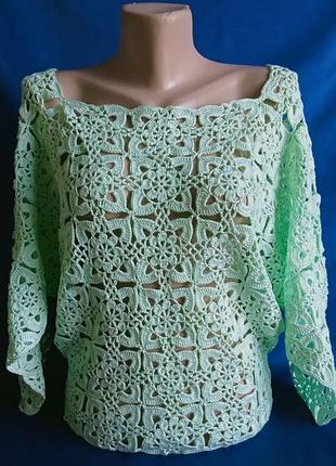 Ажурный вязаный свитер топ ручной работы с рукавами летучая мышь из микрофибры