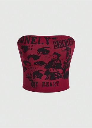 Бордовый топ бандо romwe y2k